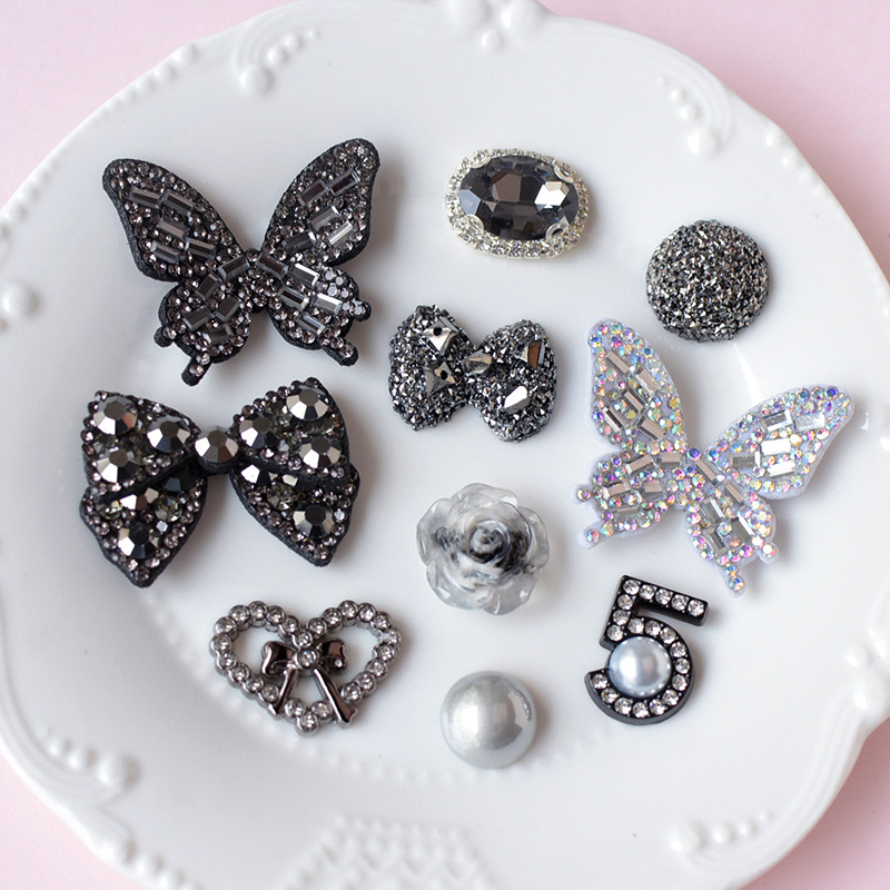 Resin Art Earrings Material - 10Pcs Shining Black Butterfly Bowknot Planar
