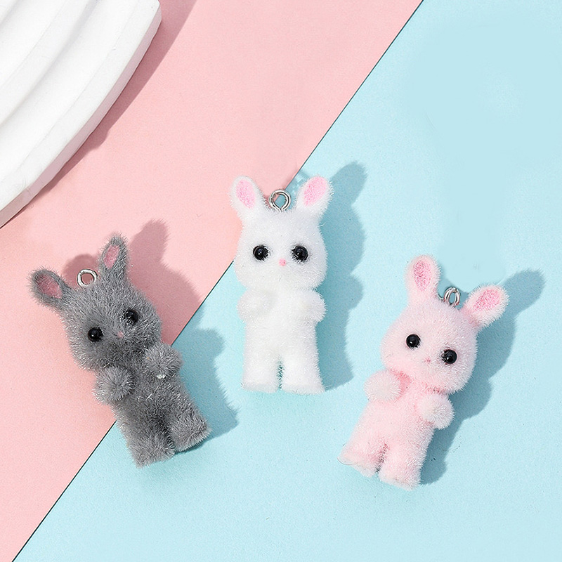 Resin Art Essentials - 5pcs/lot Cute Flocking Rabbit Resin Charms
