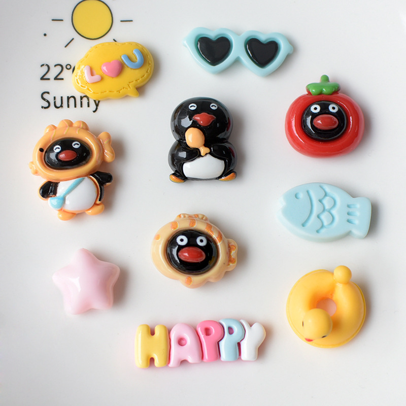 Resin Art Earrings Material - 10Pcs Cute Penguin Fish Flatback Charms