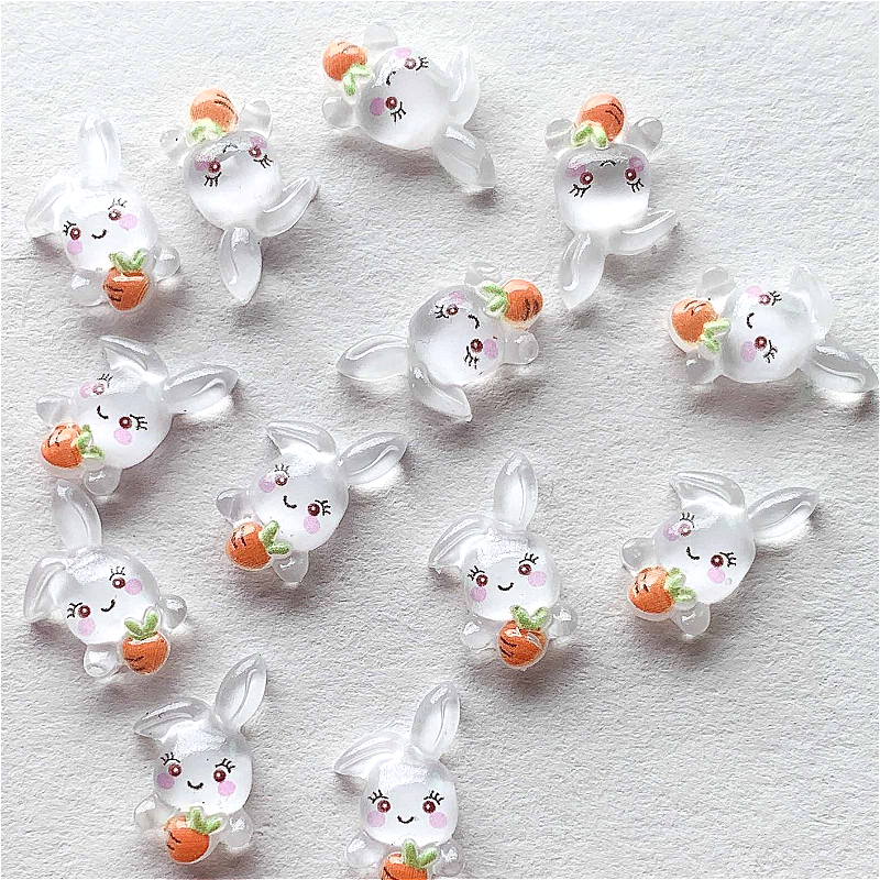 Resin Art Earrings Material - 50/100pcs Mini Transparent Rabbit Radish Holding
