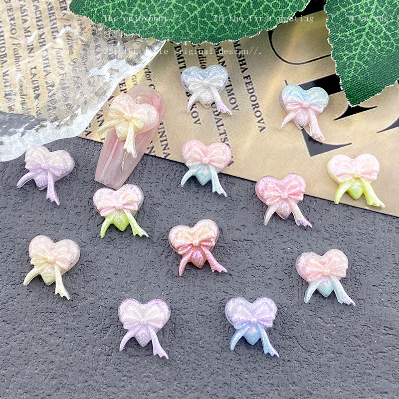 Resin Art Earrings Material - 10MM 50PCS Heart-Shaped Bow Soft Clay