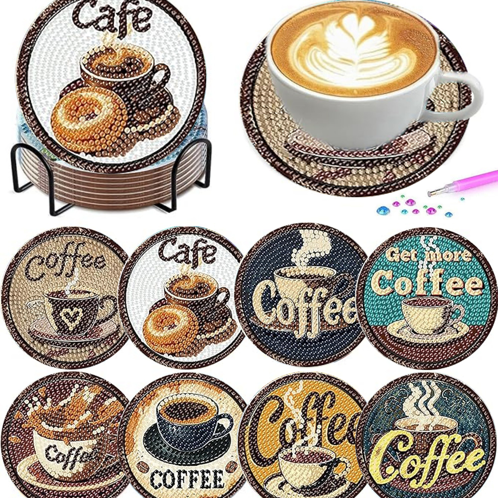 Resin Art Work - 8 pieces/set of diamond painted coaster