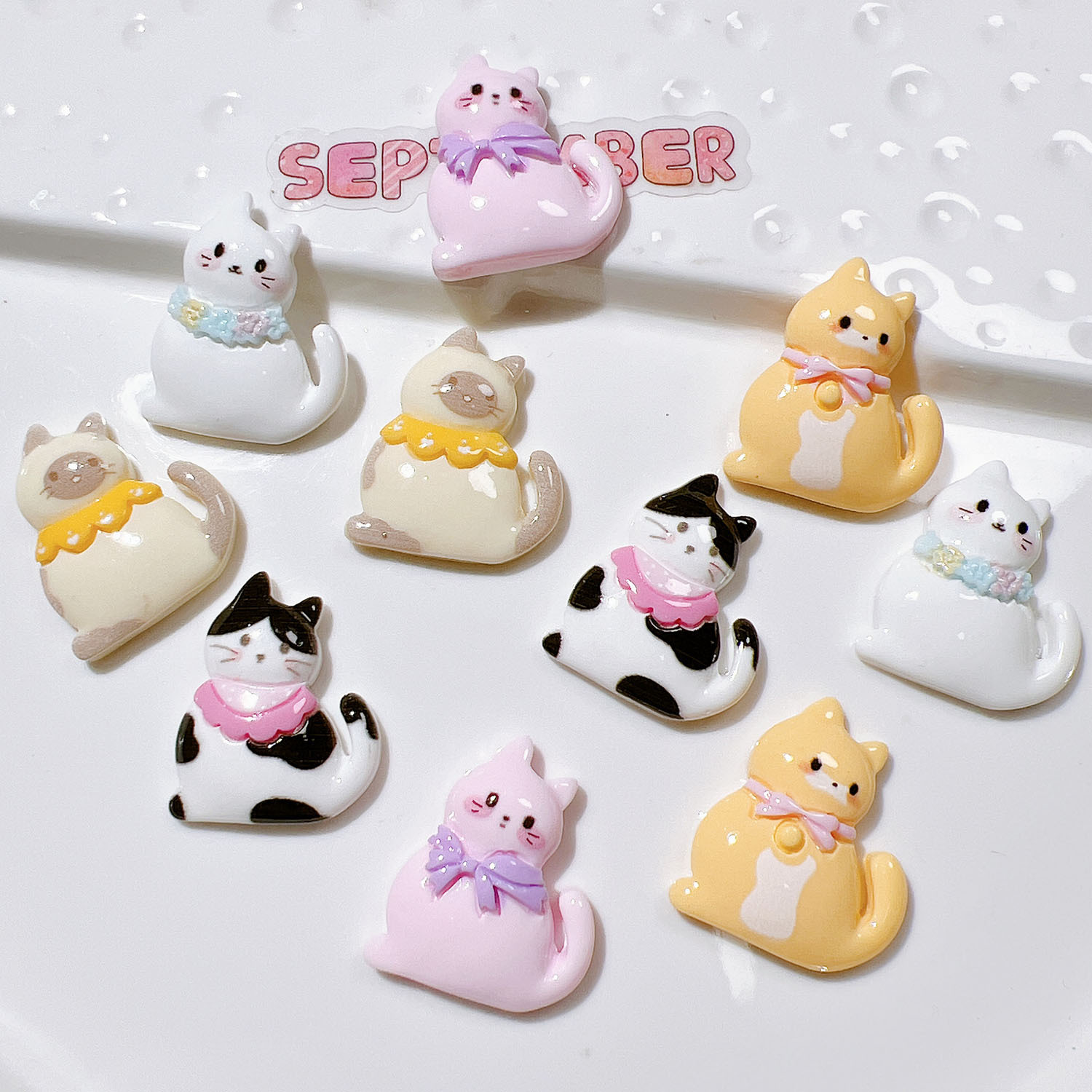 10/20Pcs Cute Bowknot Cat Flat - Resin Art Earrings Material のレビューと価格