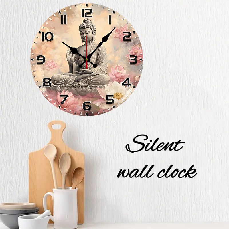 Serene Buddha Wooden Round Sil - Resin Art Wall Clock のレビューと価格