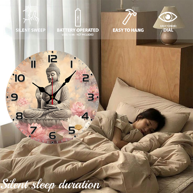 Serene Buddha Wooden Round Sil - Resin Art Wall Clock のレビューと価格
