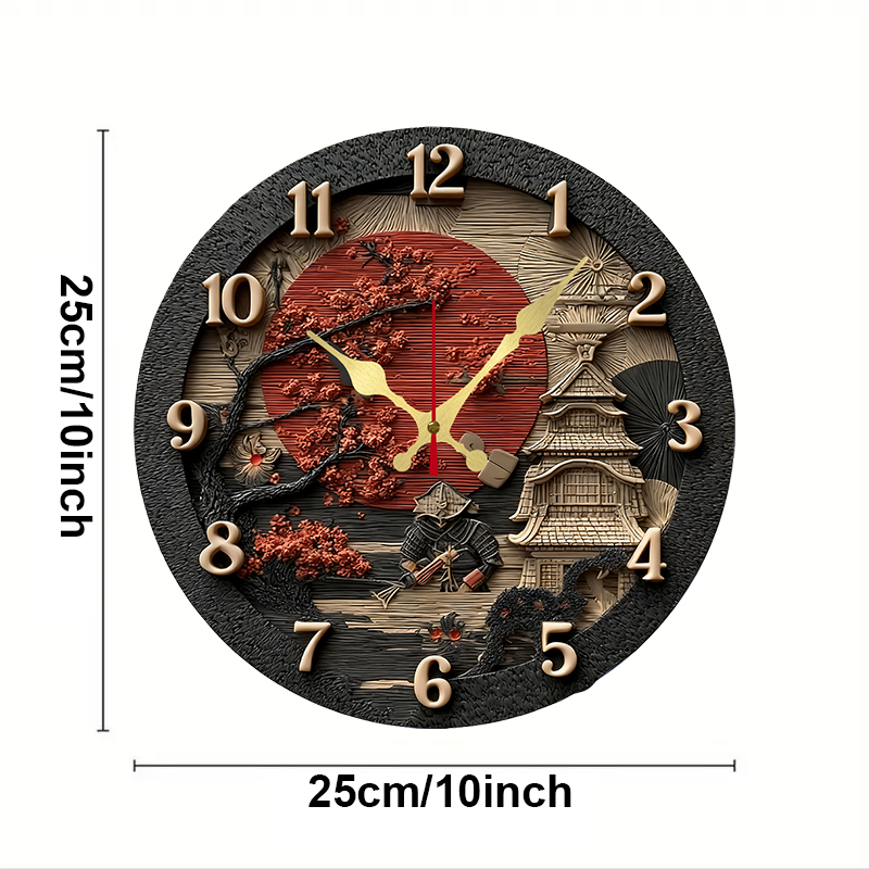 Samurai Themed Wooden Round Si - Resin Art Wall Clock のレビューと価格