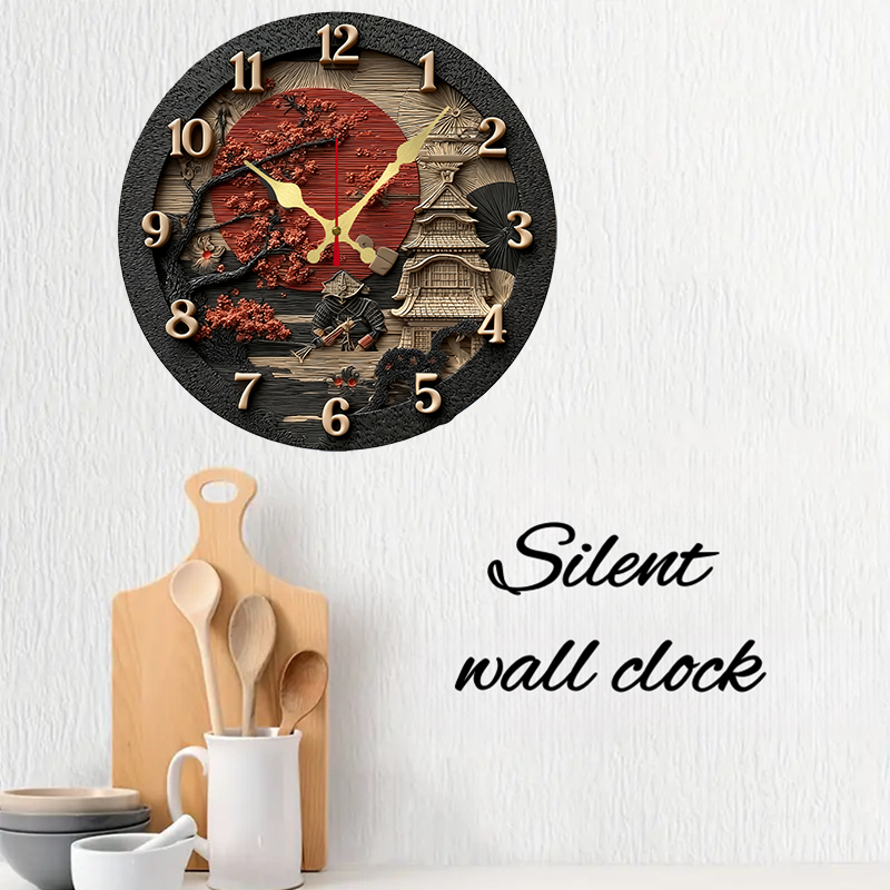 Samurai Themed Wooden Round Si - Resin Art Wall Clock のレビューと価格