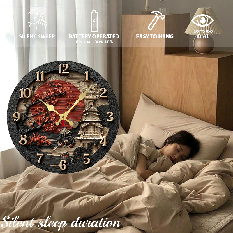 Samurai Themed Wooden Round Si - Resin Art Wall Clock のレビューと価格
