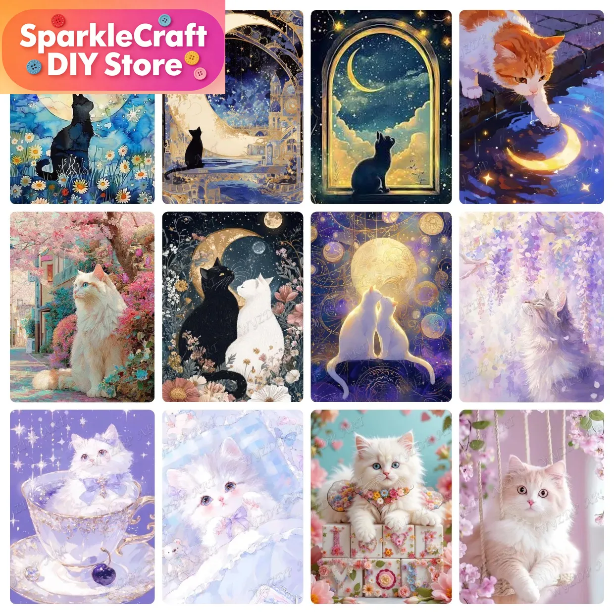Animal Cat Moon Diamond Painti - Resin Art Work のレビューと価格