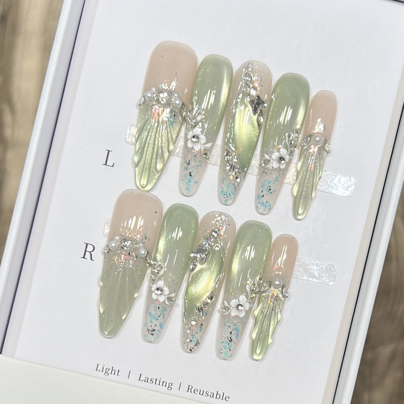 10pcs Long Almond Fake Nails T - Resin Art Flowers のレビューと価格