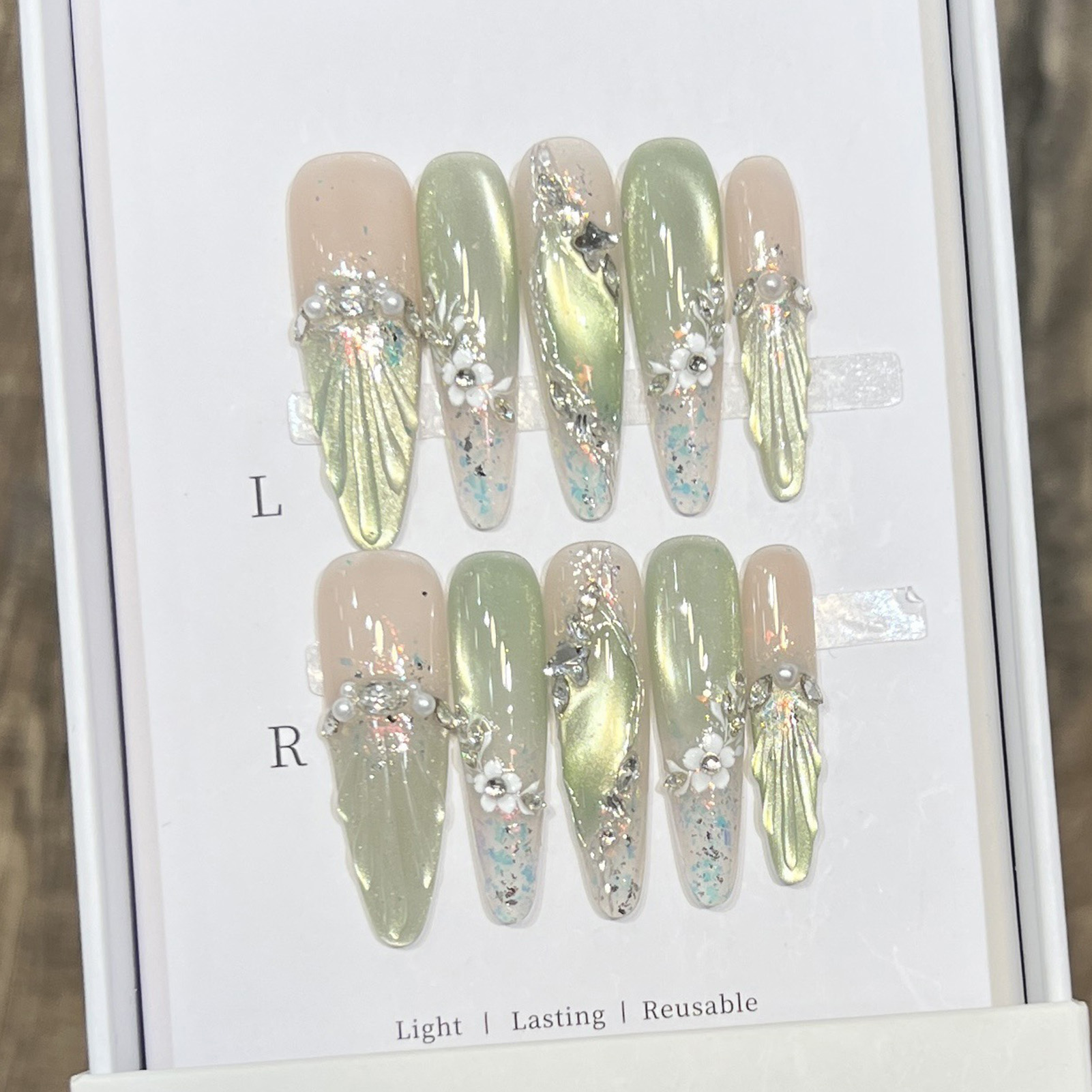 10pcs Long Almond Fake Nails T - Resin Art Flowers のレビューと価格