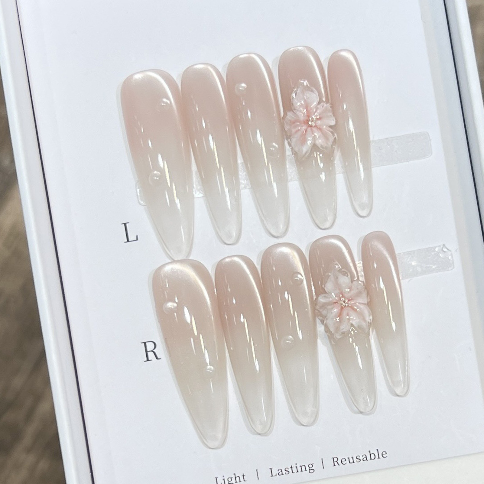 10pcs Long Almond Fake Nails T - Resin Art Flowers のレビューと価格