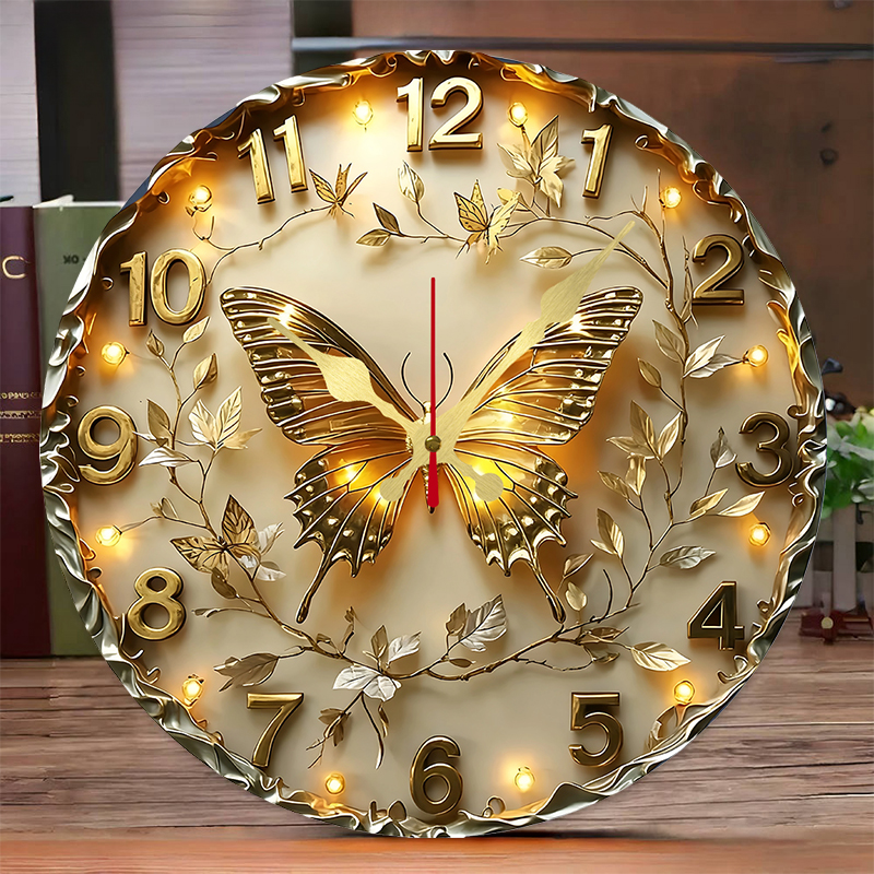Golden Butterfly Wooden Round  - Resin Art Wall Clock のレビューと価格