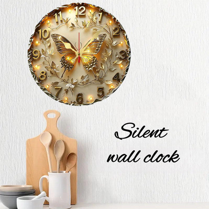 Golden Butterfly Wooden Round  - Resin Art Wall Clock のレビューと価格
