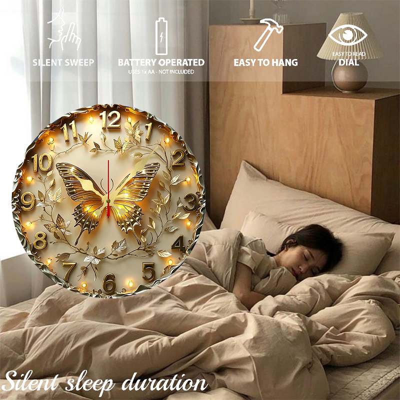 Golden Butterfly Wooden Round  - Resin Art Wall Clock のレビューと価格