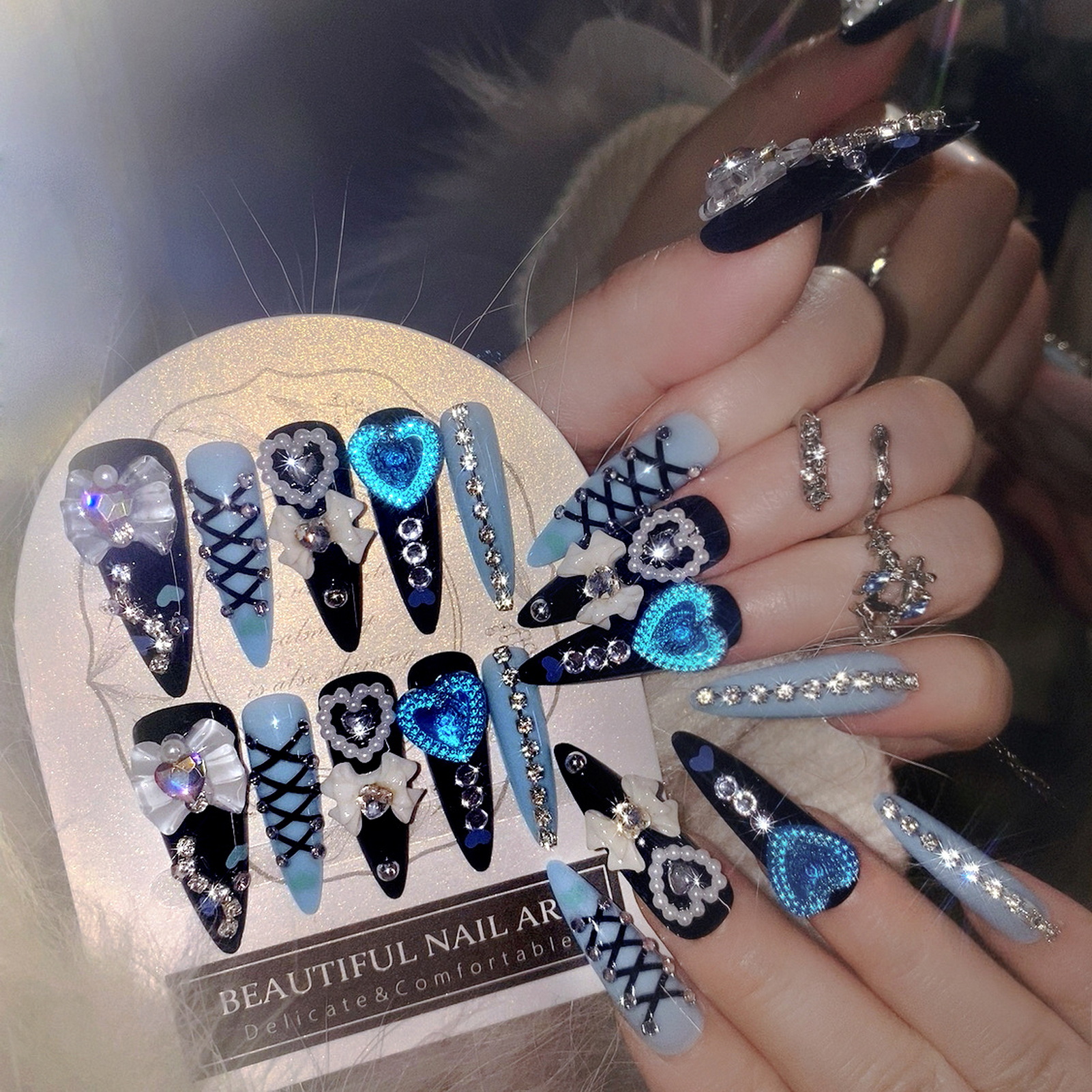 24pcs 3D Bow Decor False Nails - Resin Art Glitter のレビューと価格