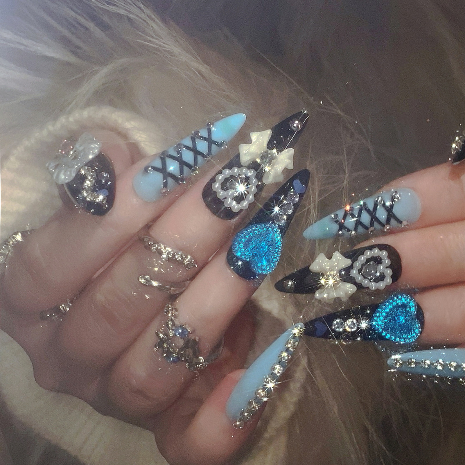 24pcs 3D Bow Decor False Nails - Resin Art Glitter のレビューと価格