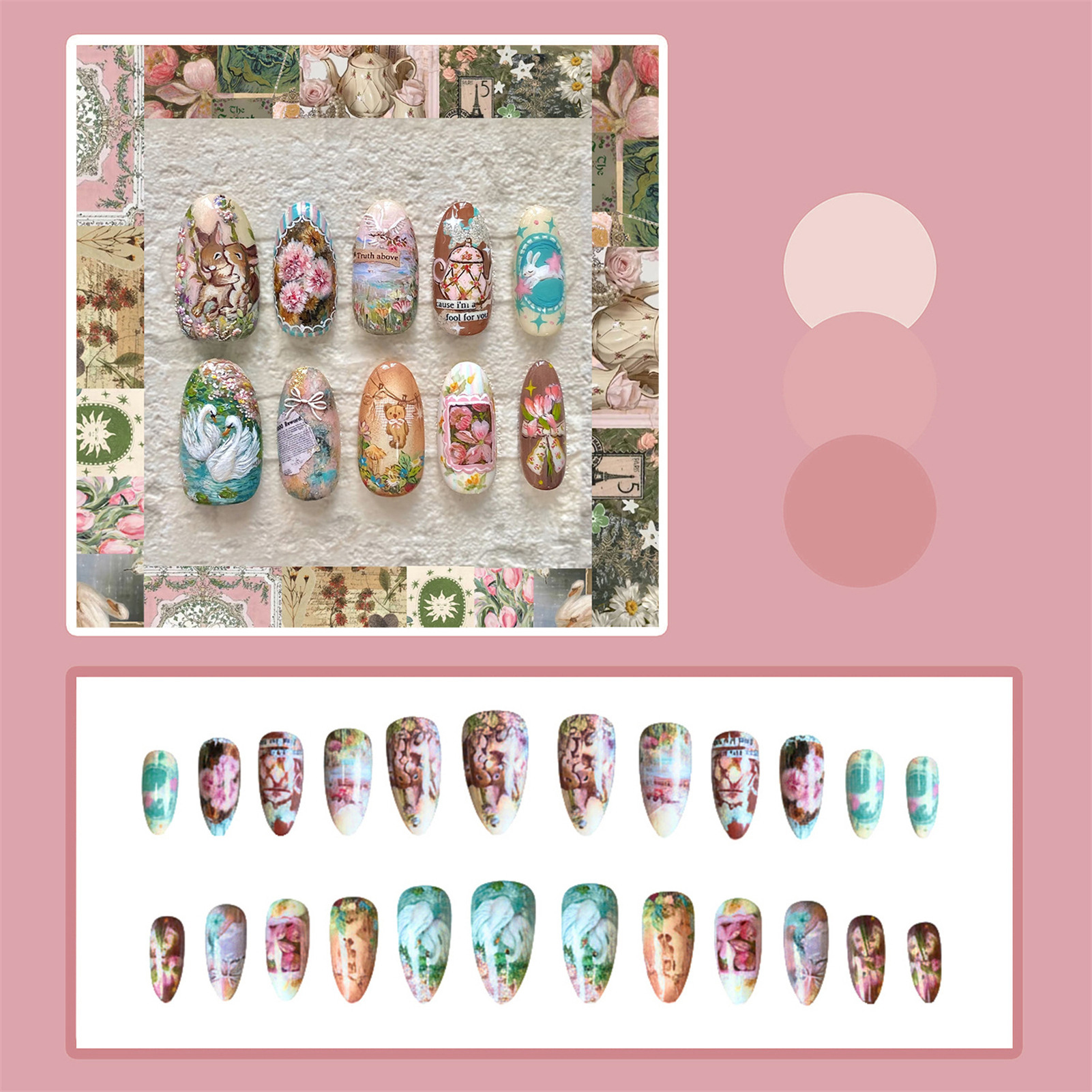 24pcs Vintage Garden Fake Nail - Resin Art Flowers のレビューと価格