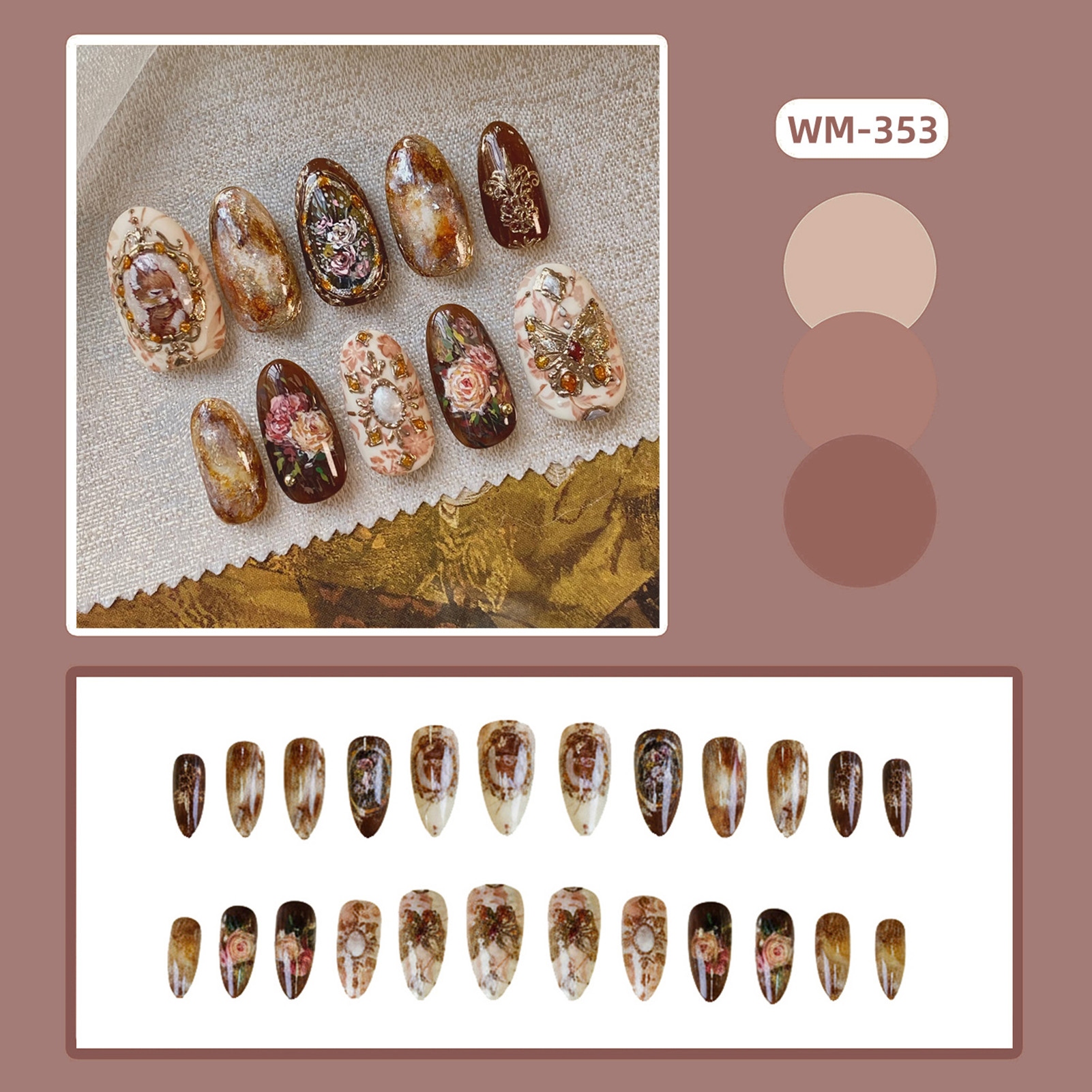 24pcs Vintage Garden Fake Nail - Resin Art Flowers のレビューと価格