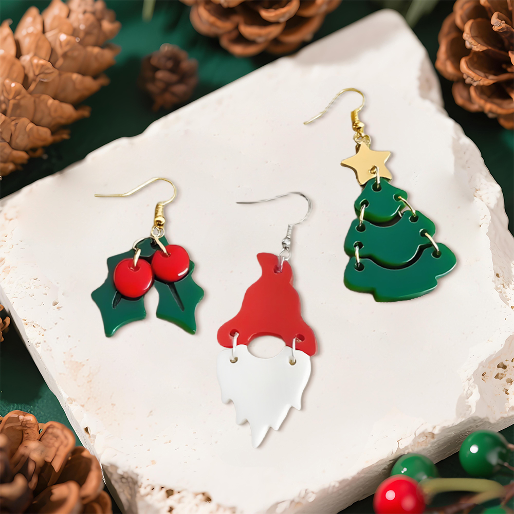 S0236 Christmas Tree Snowflake - Resin Art Earrings Material のレビューと価格