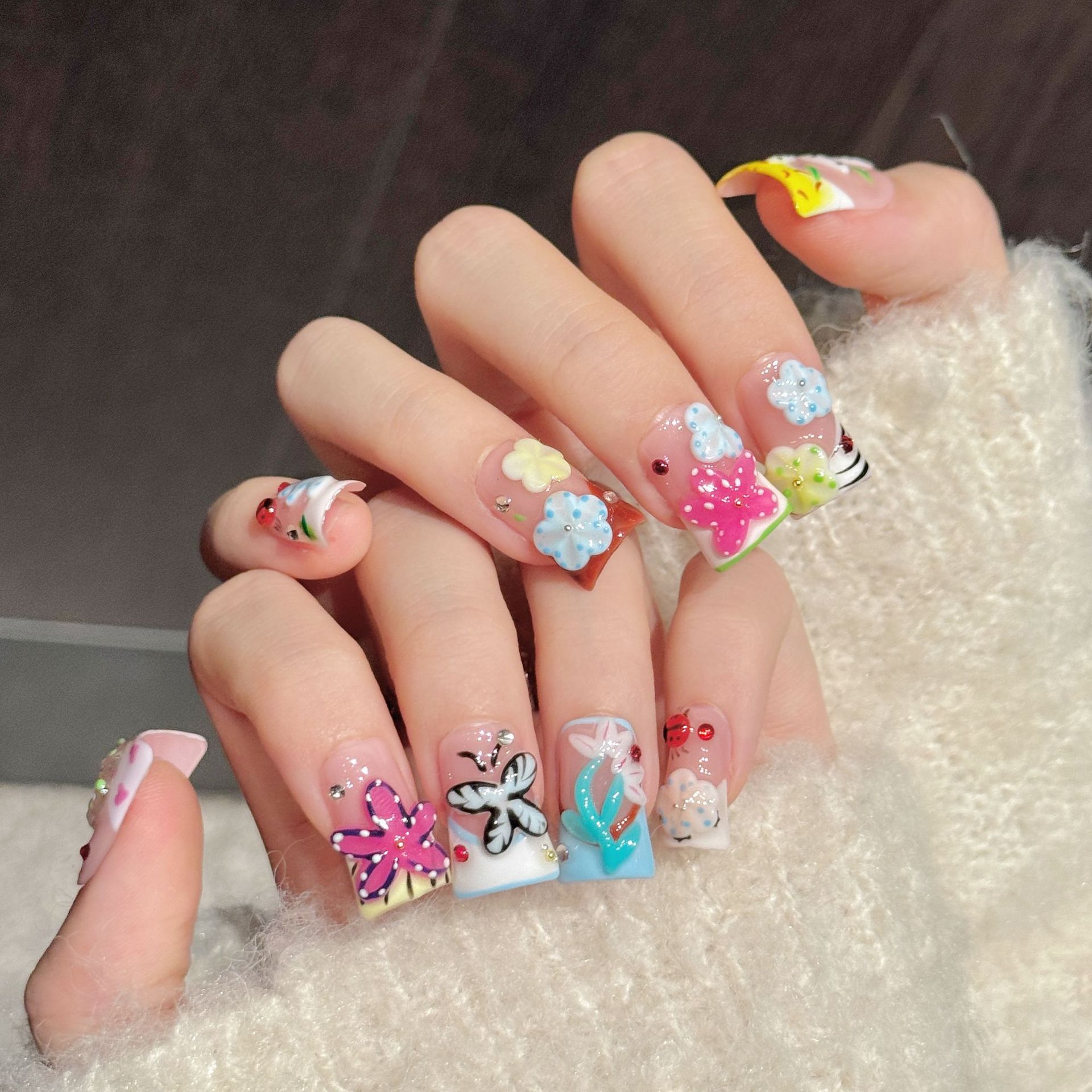 10PCS Duck Handmade Press On N - Resin Art Flowers のレビューと価格