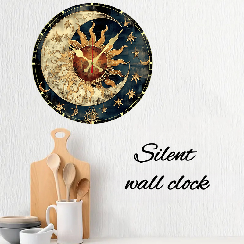 Sun & Moon Celestial Wooden Ro - Resin Art Wall Clock のレビューと価格
