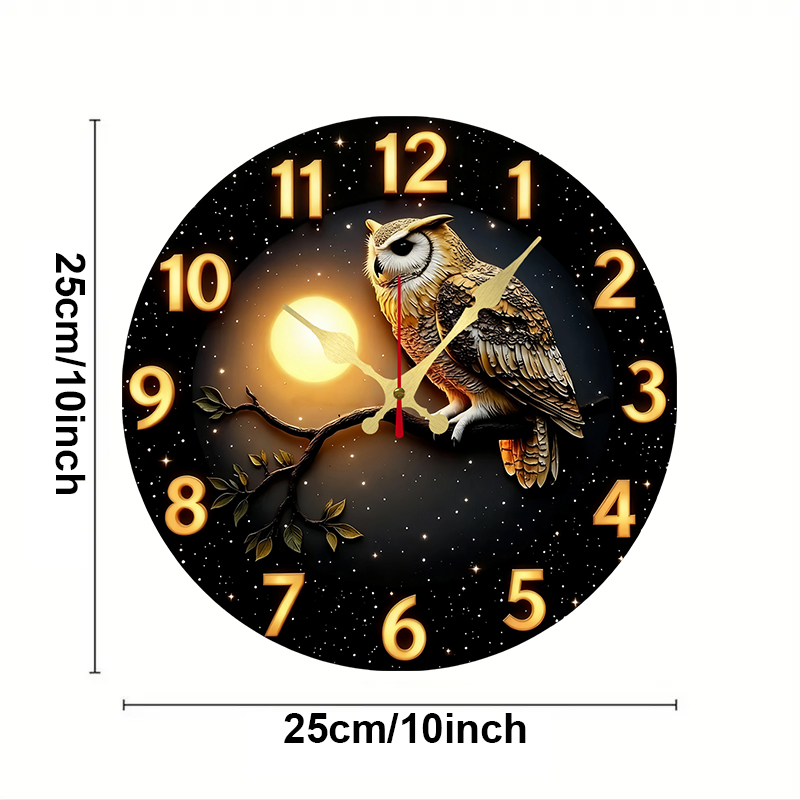 Owl Moonlit Night Wooden Round - Resin Art Wall Clock のレビューと価格