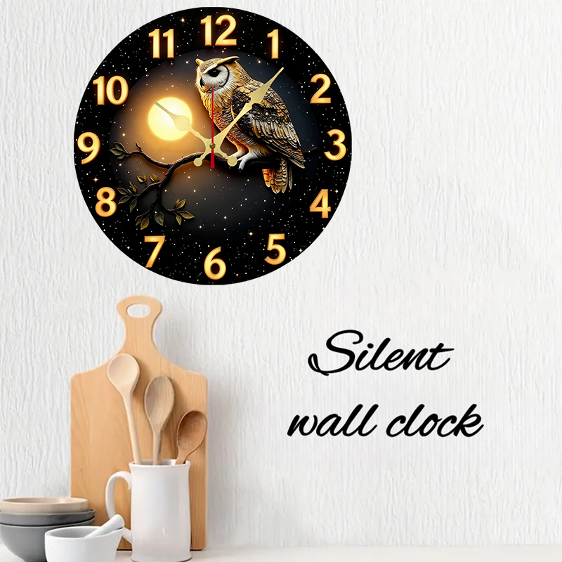 Owl Moonlit Night Wooden Round - Resin Art Wall Clock のレビューと価格