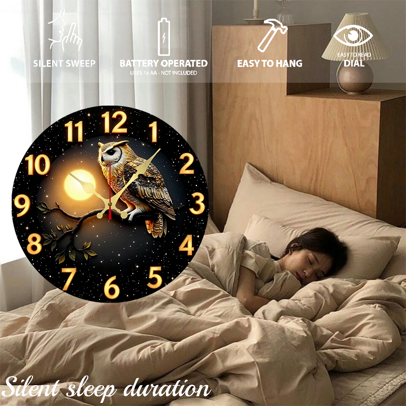 Owl Moonlit Night Wooden Round - Resin Art Wall Clock のレビューと価格