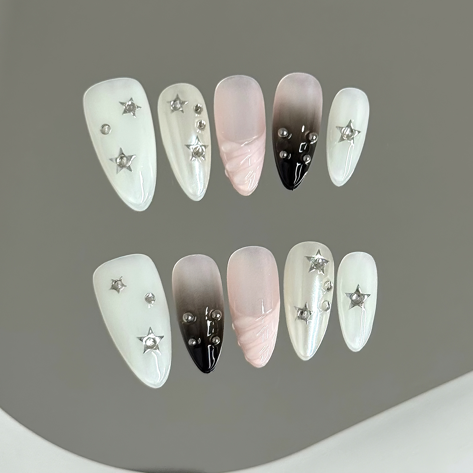 10pcs Almond Fake Nails Star G - Resin Art Glitter のレビューと価格