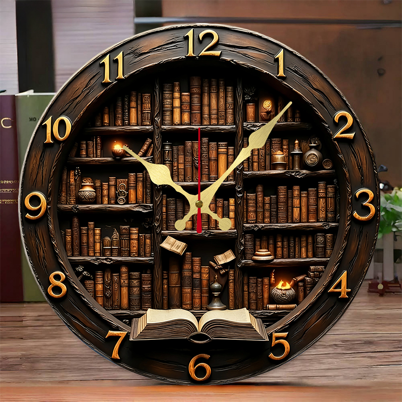 Library Nook Style Wooden Roun - Resin Art Wall Clock のレビューと価格