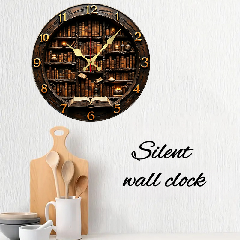 Library Nook Style Wooden Roun - Resin Art Wall Clock のレビューと価格