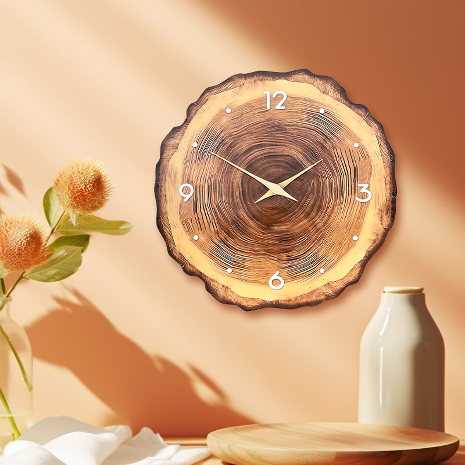 1pc wooden ring veneer wall cl - Resin Art Wall Clock のレビューと価格