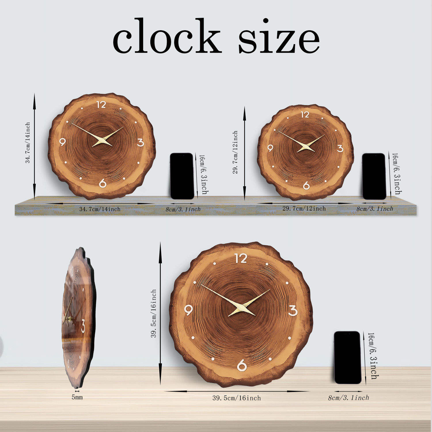 1pc wooden ring veneer wall cl - Resin Art Wall Clock のレビューと価格