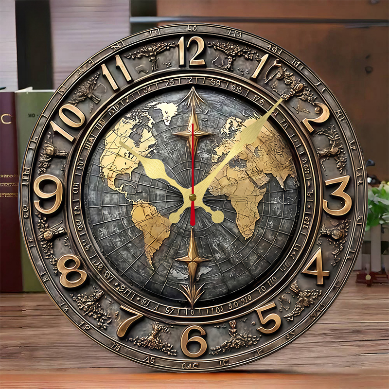 2D Vintage World Map Wooden Ro - Resin Art Wall Clock のレビューと価格