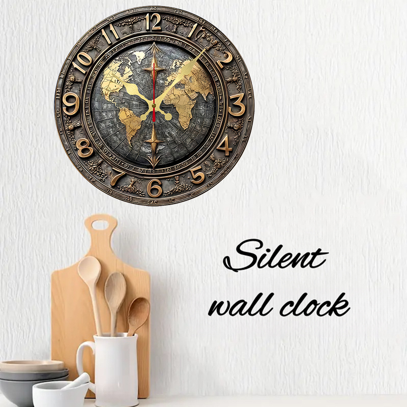2D Vintage World Map Wooden Ro - Resin Art Wall Clock のレビューと価格