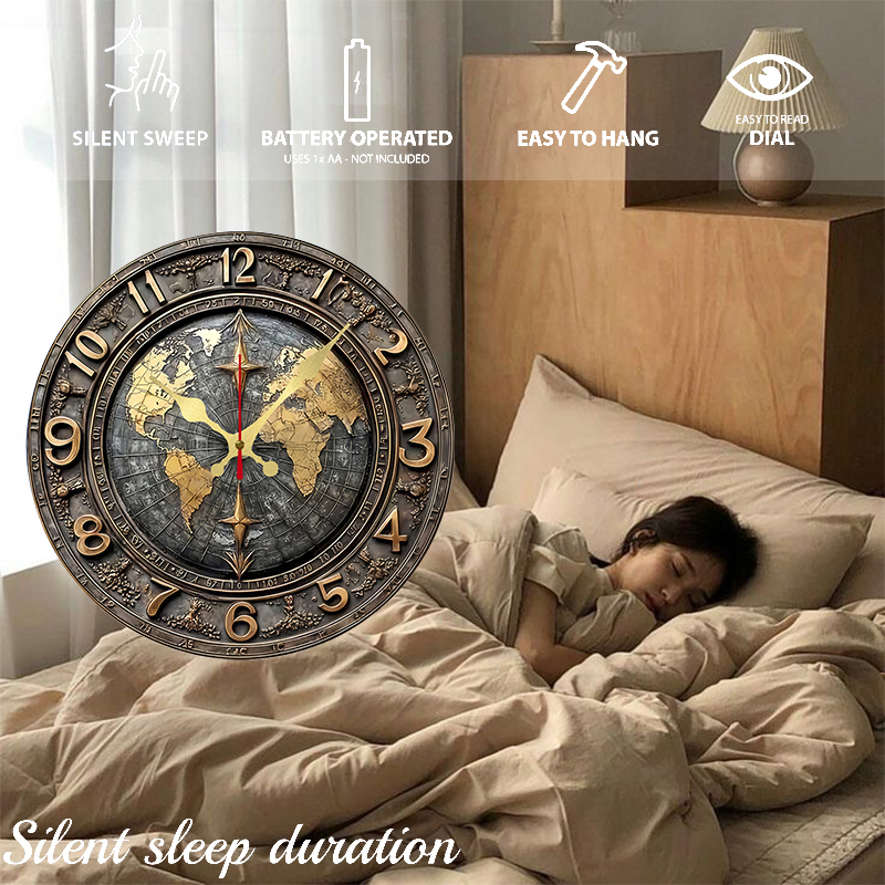 2D Vintage World Map Wooden Ro - Resin Art Wall Clock のレビューと価格