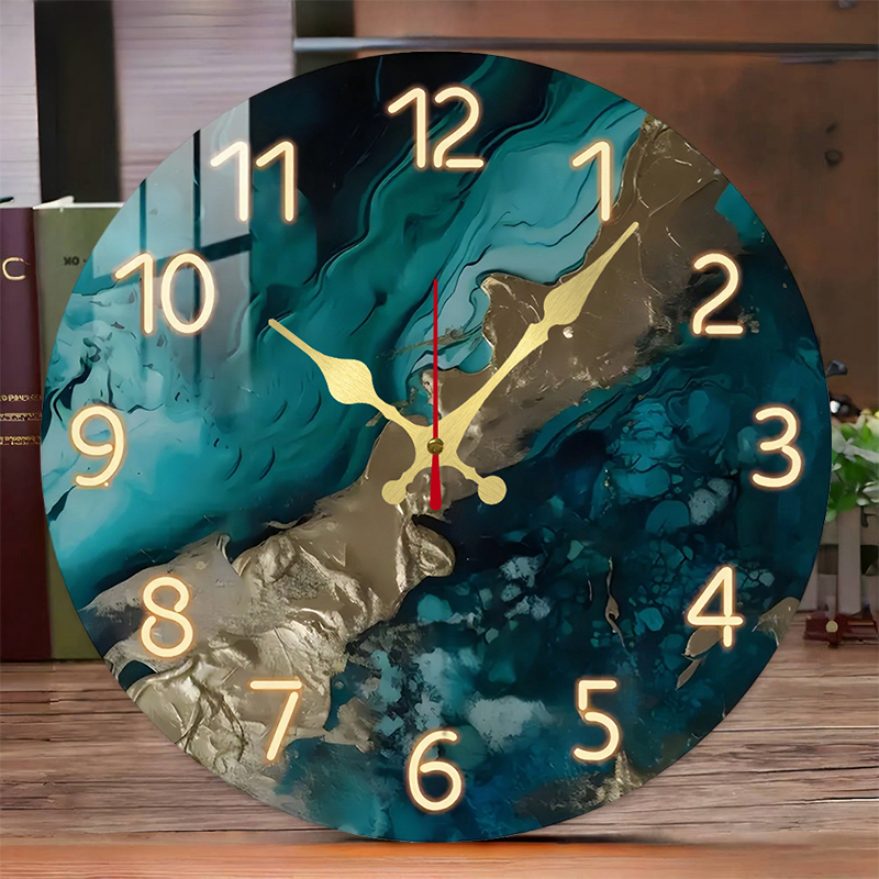 Green Marble Wooden Round Sile - Resin Art Wall Clock のレビューと価格