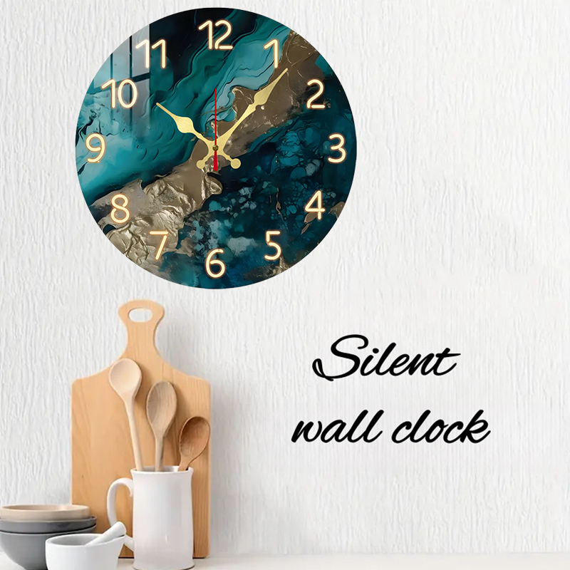 Green Marble Wooden Round Sile - Resin Art Wall Clock のレビューと価格